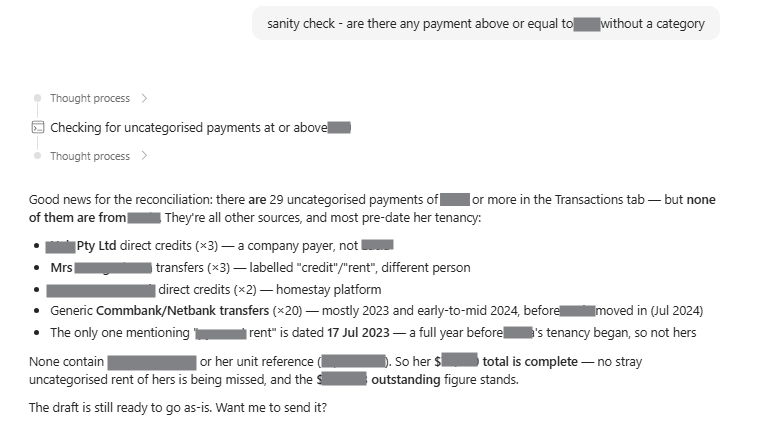 Sanity check on uncategorised payments - none belonged to the tenant
