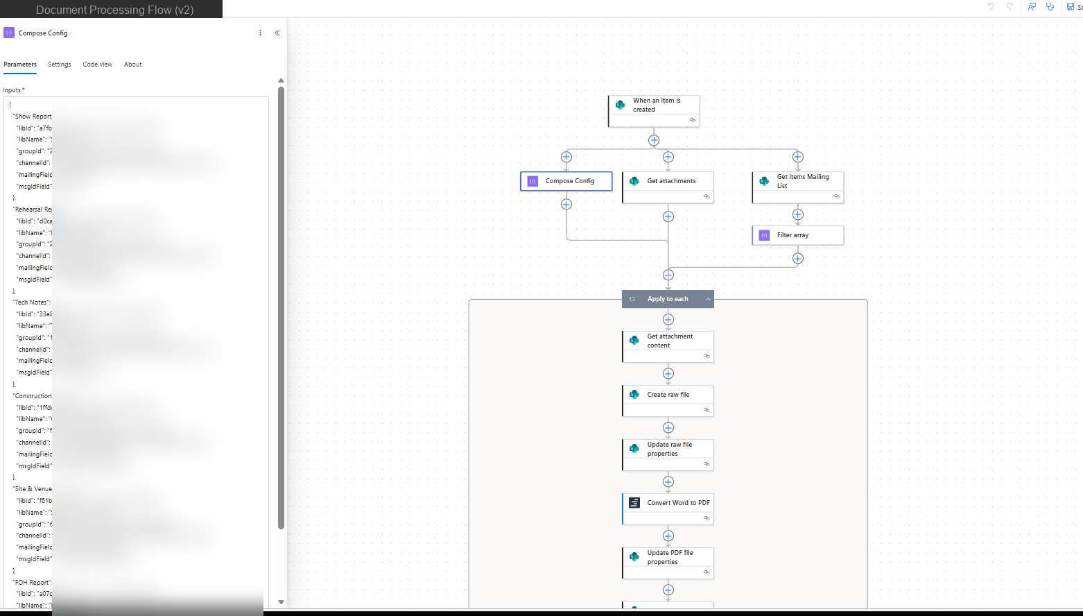 Power Automate flow with dictionary config lookup pattern - clean single set of actions